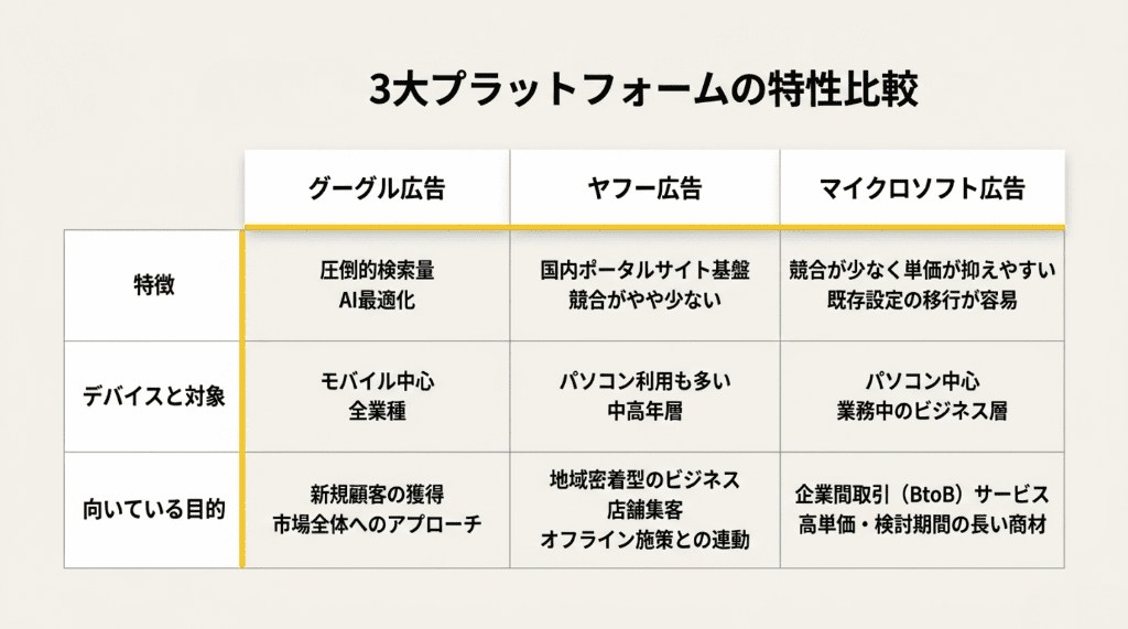 3大プラットフォームの特性比較
