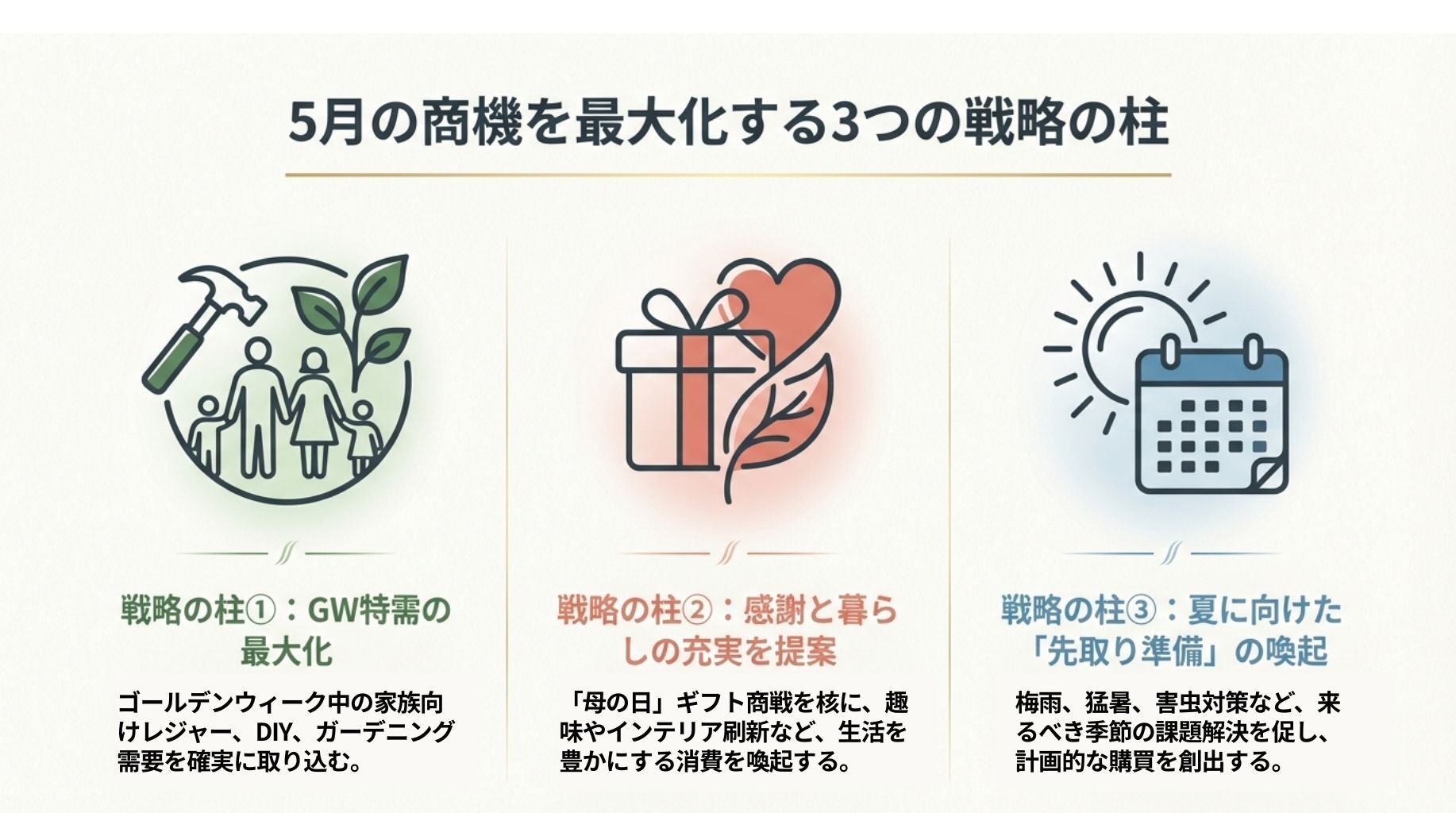 5月の商機を最大化する3つの戦略の柱